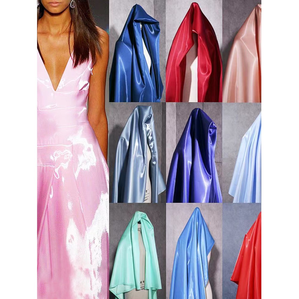 Hot sale wholesale satin shinny liquid soft silky polyester crystal Organza Fabric for blouses/dress