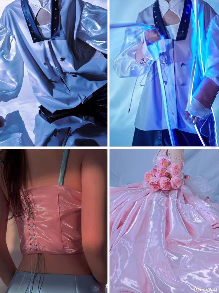 Hot sale wholesale satin shinny liquid soft silky polyester crystal Organza Fabric for blouses/dress