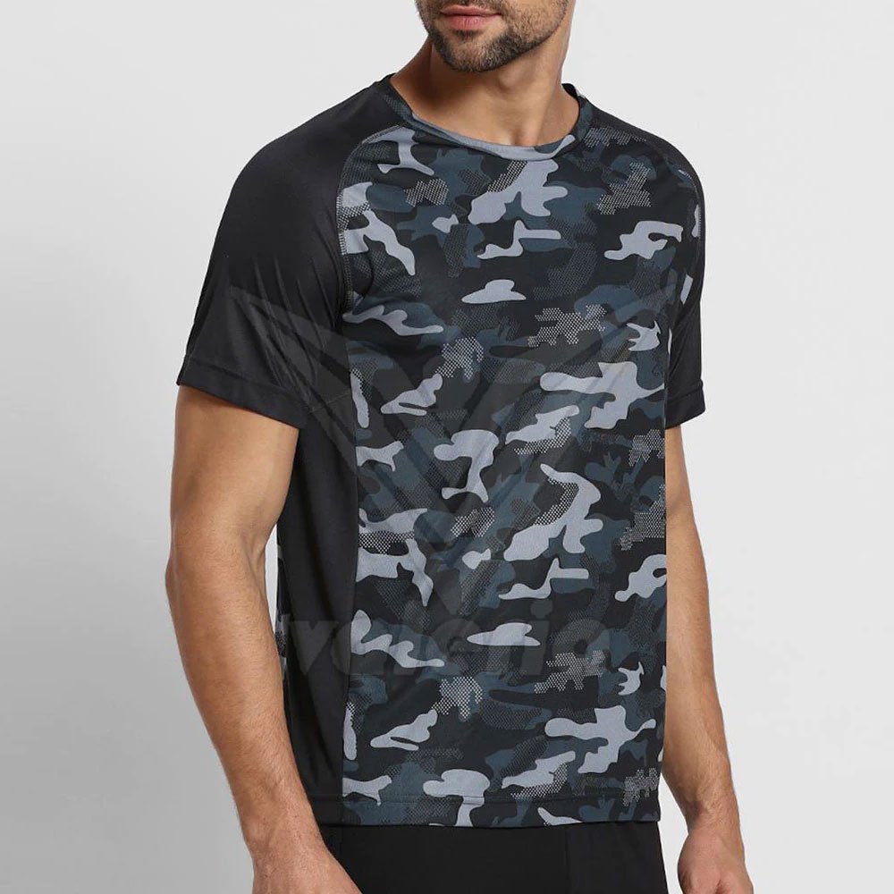 Wholesale Custom Men's Outdoor Breathable Polyester Cotton T-shirts Camo Print Long Hemp Digital Logo Pattern Knitted Fabric