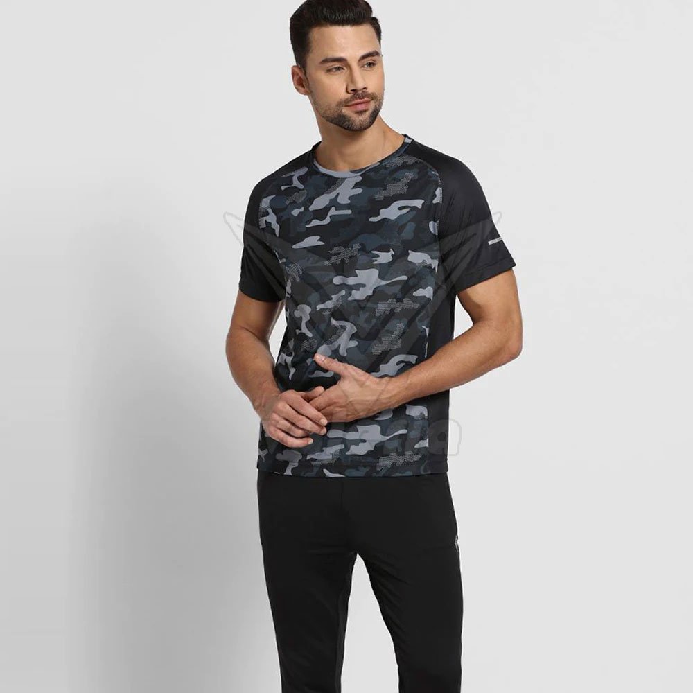 Wholesale Custom Men's Outdoor Breathable Polyester Cotton T-shirts Camo Print Long Hemp Digital Logo Pattern Knitted Fabric