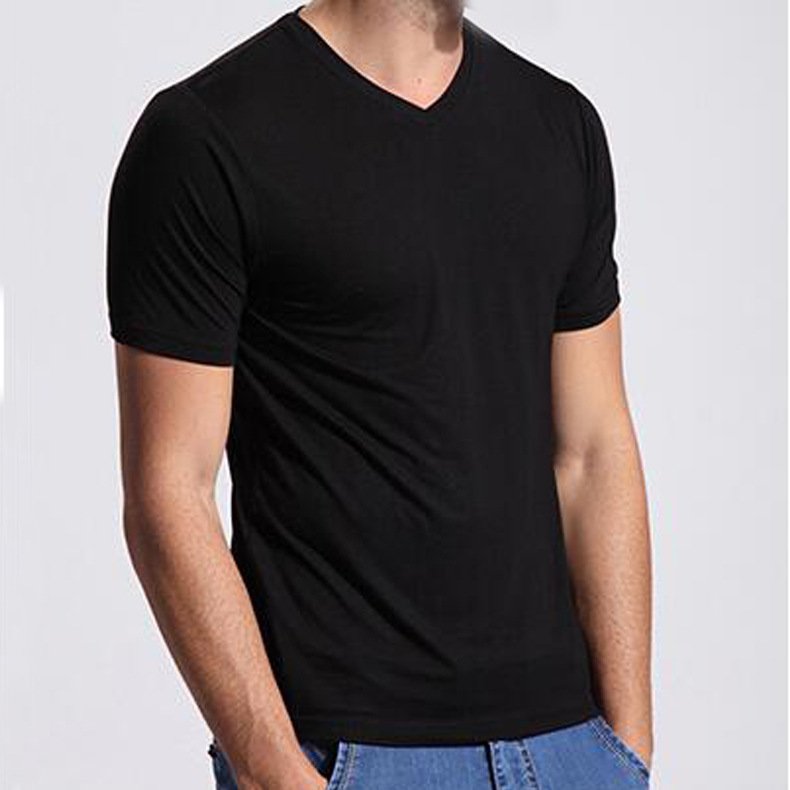 V Neck Plus Size T-shirts Solid Color Men T-shirt Casual Men's Short-sleeved T Shirt Custom Bamboo Fiber Blank Tshirts Knitted