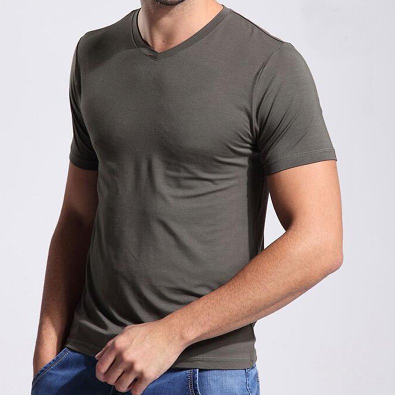 V Neck Plus Size T-shirts Solid Color Men T-shirt Casual Men's Short-sleeved T Shirt Custom Bamboo Fiber Blank Tshirts Knitted