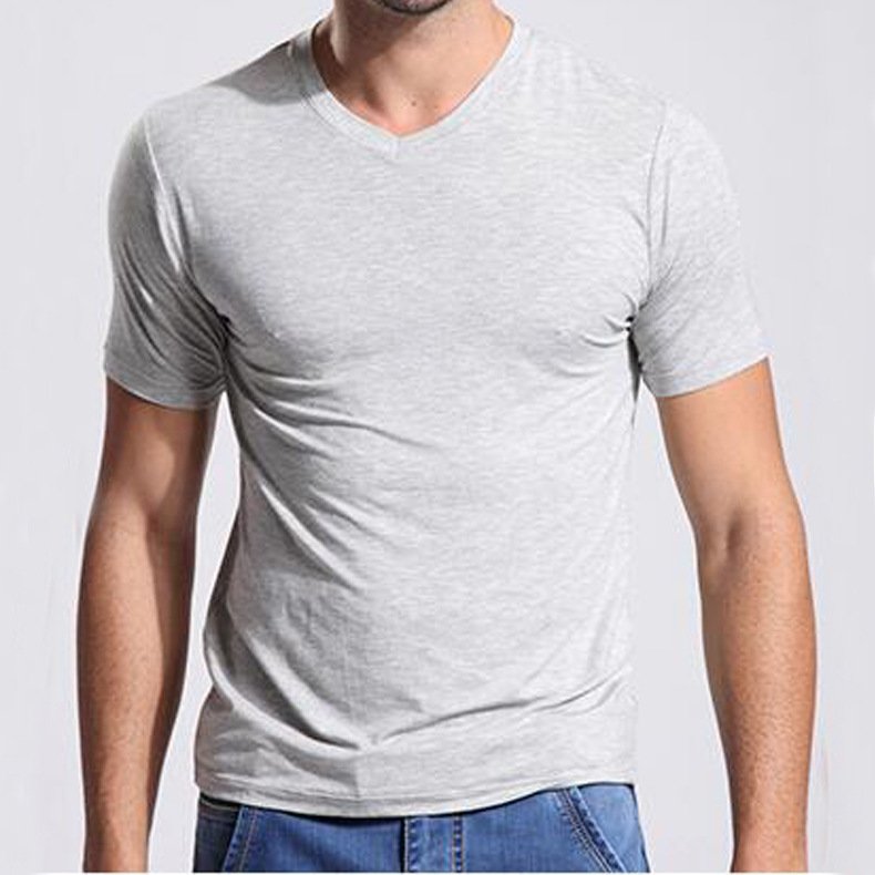 V Neck Plus Size T-shirts Solid Color Men T-shirt Casual Men's Short-sleeved T Shirt Custom Bamboo Fiber Blank Tshirts Knitted