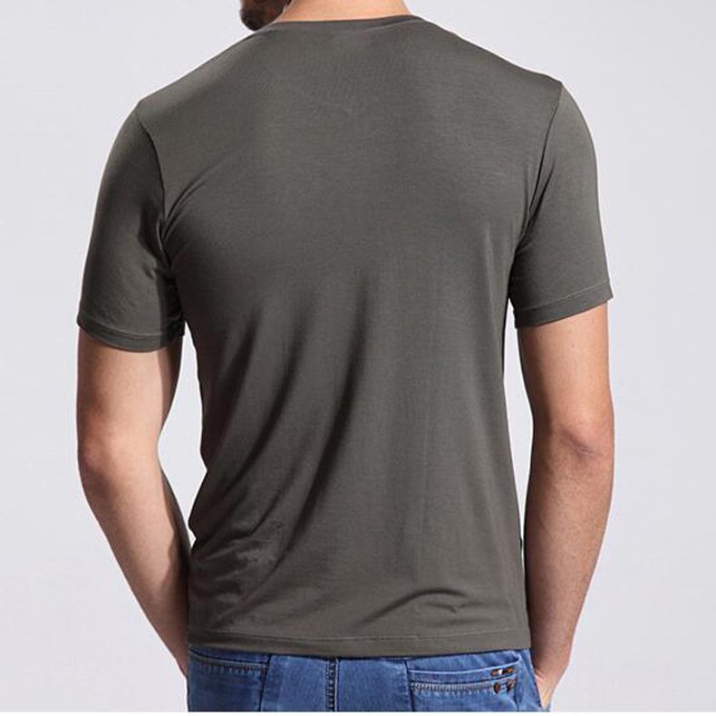 V Neck Plus Size T-shirts Solid Color Men T-shirt Casual Men's Short-sleeved T Shirt Custom Bamboo Fiber Blank Tshirts Knitted