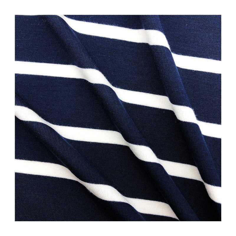 Eco-friendly breathable black and white stripe fabric 210gsm bamboo stretch jersey knitted fabric for T-shirt