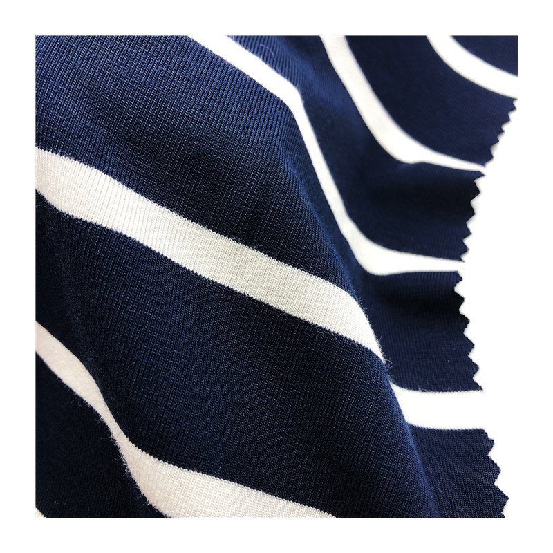 Eco-friendly breathable black and white stripe fabric 210gsm bamboo stretch jersey knitted fabric for T-shirt
