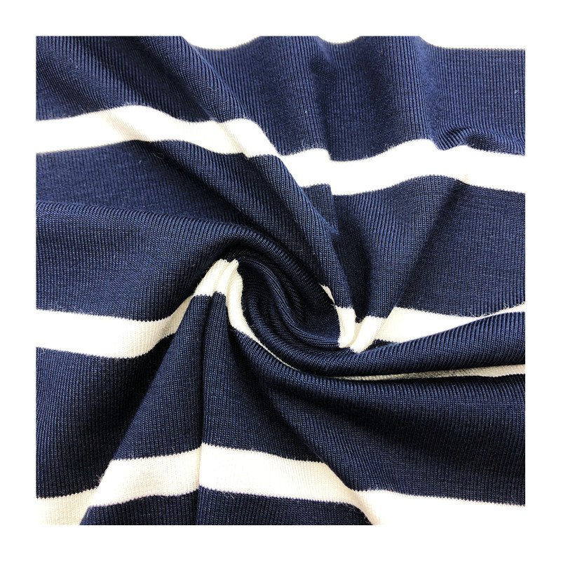 Eco-friendly breathable black and white stripe fabric 210gsm bamboo stretch jersey knitted fabric for T-shirt