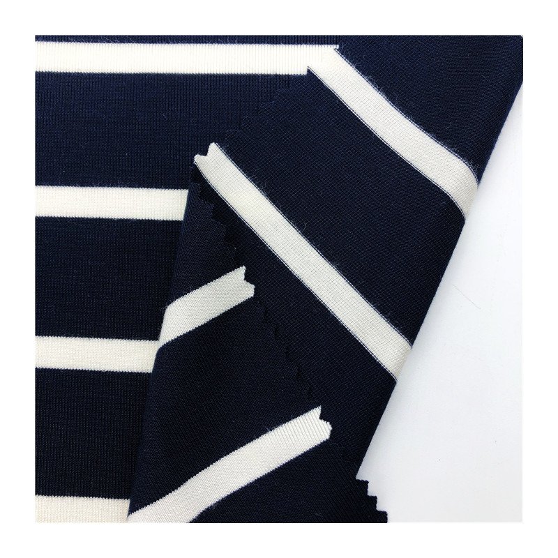 Eco-friendly breathable black and white stripe fabric 210gsm bamboo stretch jersey knitted fabric for T-shirt