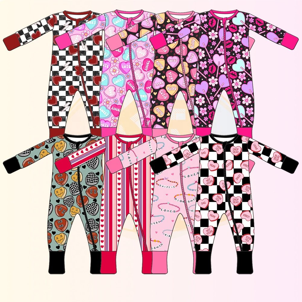 KERUI Wholesale Custom Print Organic Double Zipper Little Sleepers Kids Bamboo Baby Clothes Onesie Baby Pajamas Romper