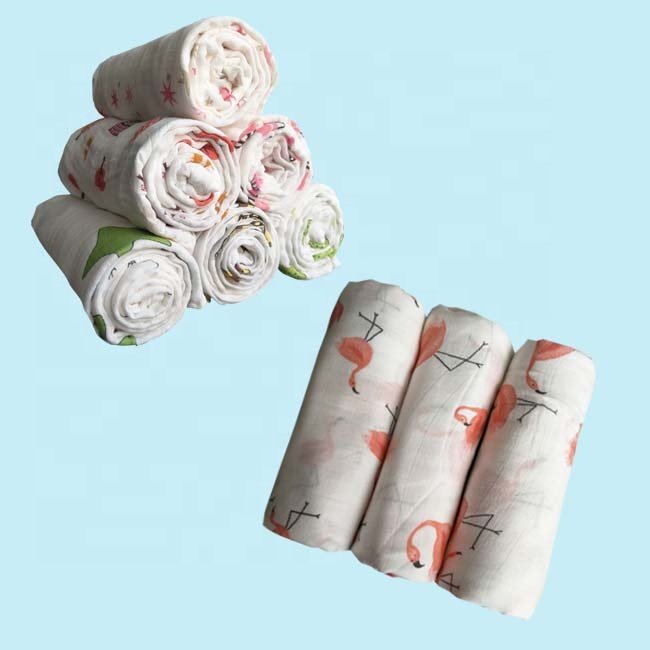wholesale new design gauze print Organic Muslin Swaddle Bamboo Cotton Fabric Blanket Muslim Baby Blankets