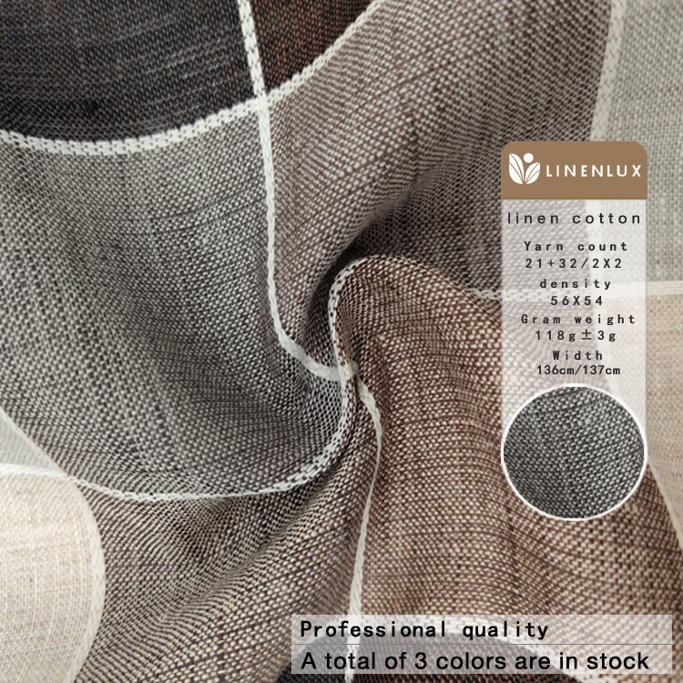 Linen/cotton fabric supplier wholesale 95% linen 5% cotton check plaid shirt fabrics roll yarn dyed fabric for dress clothes