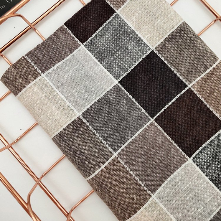 Linen/cotton fabric supplier wholesale 95% linen 5% cotton check plaid shirt fabrics roll yarn dyed fabric for dress clothes
