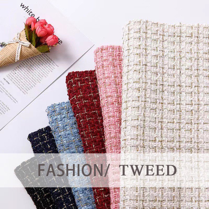 Fashion 100% Polyester Yarn Dyed Fragrant Breeze Tweed Plaids Fabric Glitter Stretch Woman's Coat Suit Dress