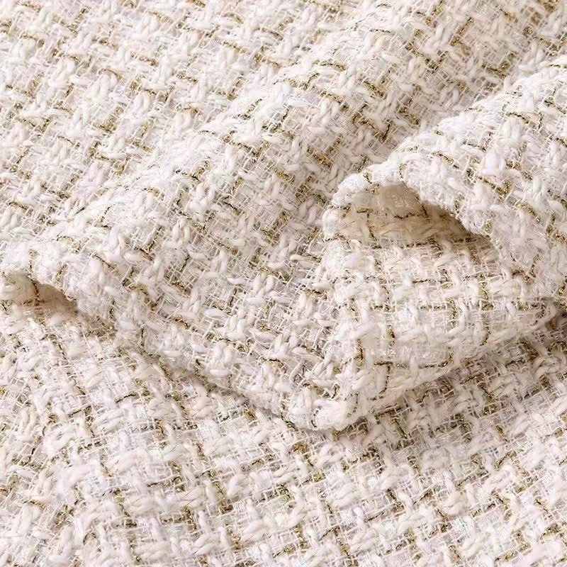 Fashion 100% Polyester Yarn Dyed Fragrant Breeze Tweed Plaids Fabric Glitter Stretch Woman's Coat Suit Dress