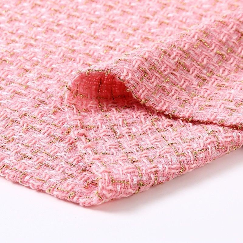 Fashion 100% Polyester Yarn Dyed Fragrant Breeze Tweed Plaids Fabric Glitter Stretch Woman's Coat Suit Dress