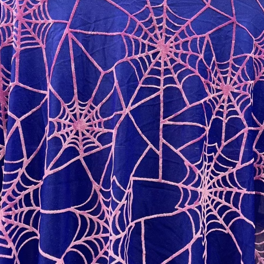 Wholesale burnout fabric keqiao high quality knitted soft handfeeling spider web burnout velvet fabric for dresses