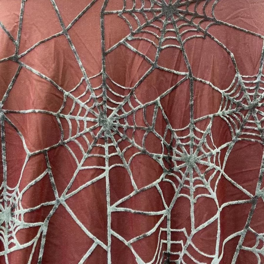 Wholesale burnout fabric keqiao high quality knitted soft handfeeling spider web burnout velvet fabric for dresses