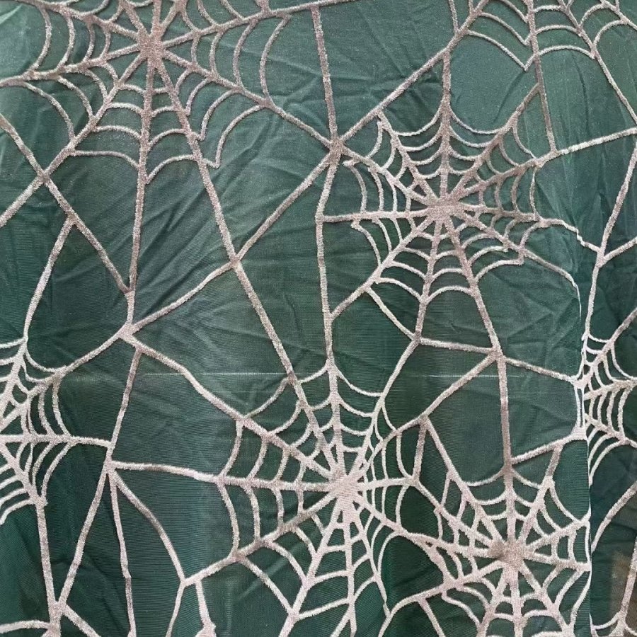 Wholesale burnout fabric keqiao high quality knitted soft handfeeling spider web burnout velvet fabric for dresses