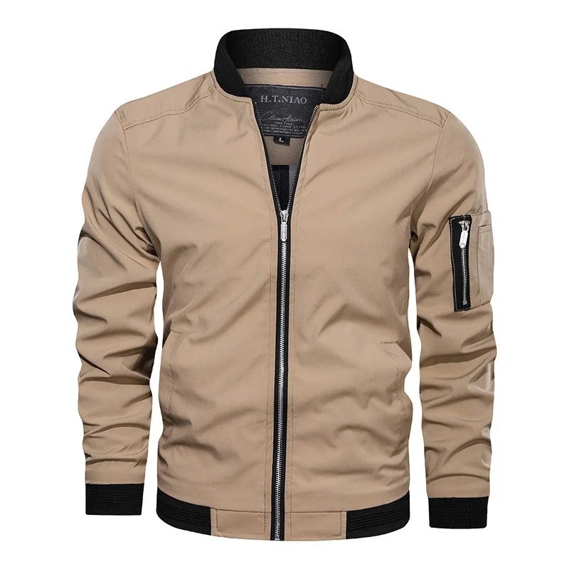 Men's Unisex Lightweight Casual Zip-up Windbreaker Bomber Jacket High Quality Winter Coat Button Spring/ Fall Windproof Fabric