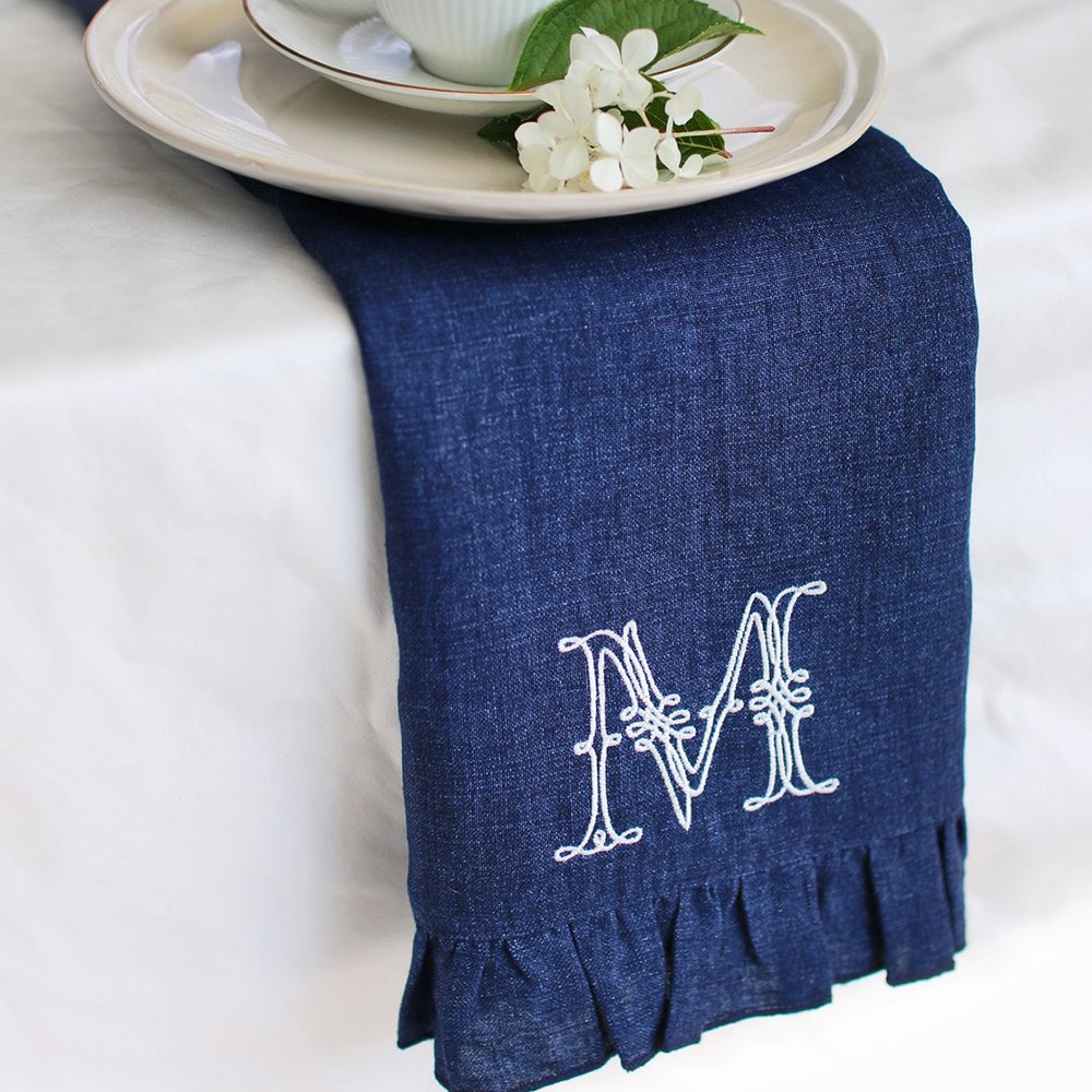 Ruffle edge Linen napkins Embroidered monogram flounced Cotton Linen napkin organic fabric cloth napkin placemats for wedding