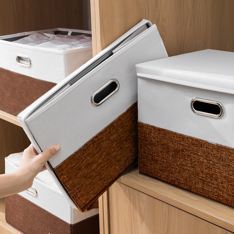 Linen Fabric Closet Organizer Collapsible Clothes Organizer Toy Storage Box Foldable Clothing Storage Bins with Metal Handle