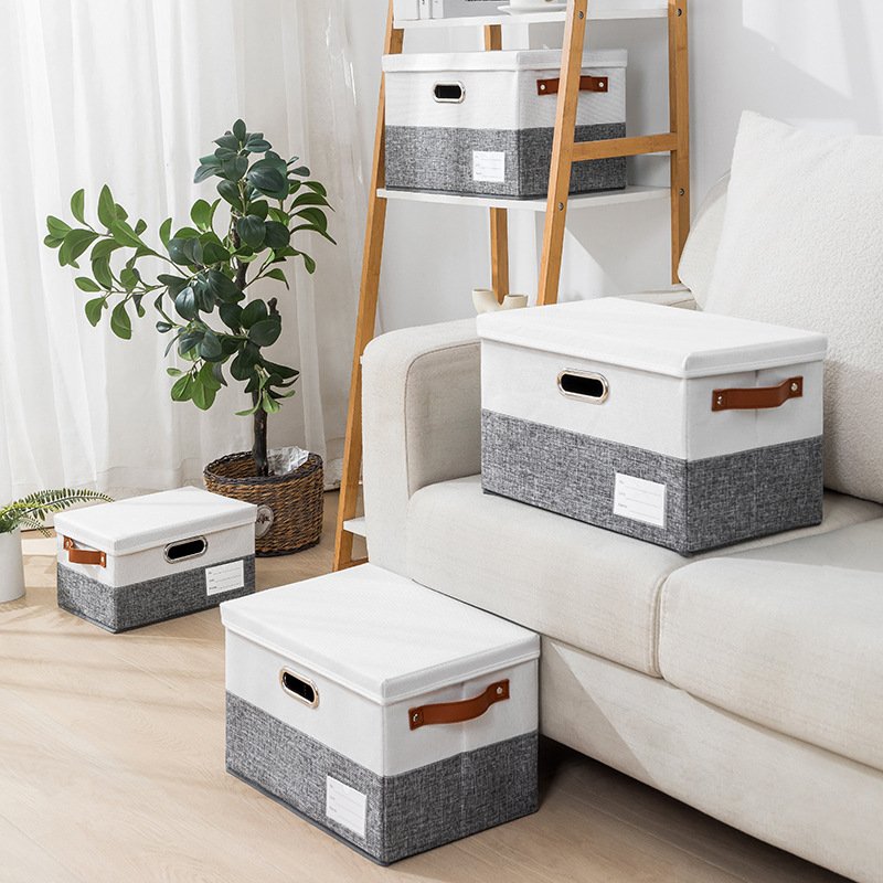 Linen Fabric Closet Organizer Collapsible Clothes Organizer Toy Storage Box Foldable Clothing Storage Bins with Metal Handle
