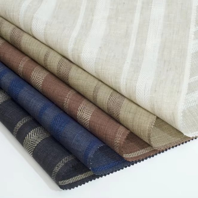 #8510 Sample order high quality yarn dyed stripes woven linen fabric french 100%linen fabric