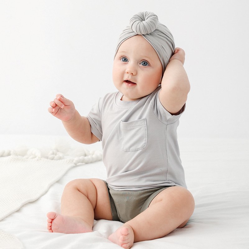 Customized Bamboo Fiber Short-Sleeved Baby Unisex Solid T-Shirt Summer O-Neck Half-Sleeved Top Children's Clothing