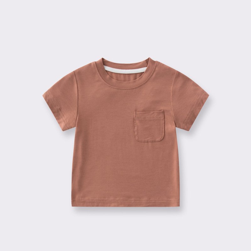 Customized Bamboo Fiber Short-Sleeved Baby Unisex Solid T-Shirt Summer O-Neck Half-Sleeved Top Children's Clothing