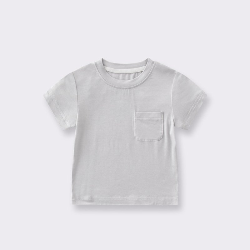 Customized Bamboo Fiber Short-Sleeved Baby Unisex Solid T-Shirt Summer O-Neck Half-Sleeved Top Children's Clothing
