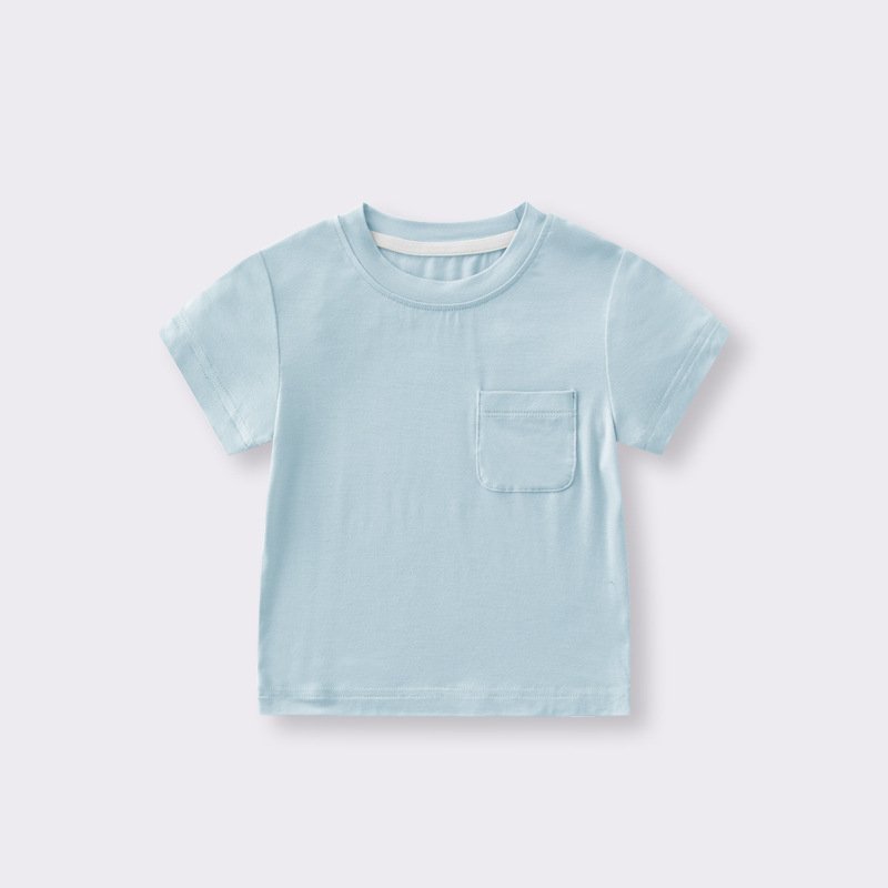 Customized Bamboo Fiber Short-Sleeved Baby Unisex Solid T-Shirt Summer O-Neck Half-Sleeved Top Children's Clothing