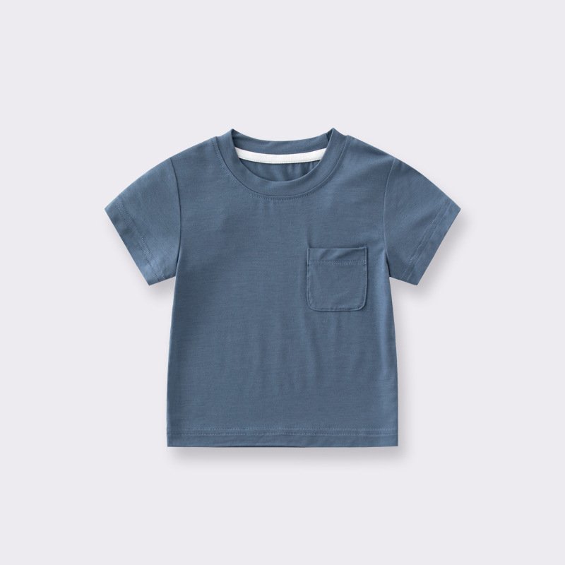 Customized Bamboo Fiber Short-Sleeved Baby Unisex Solid T-Shirt Summer O-Neck Half-Sleeved Top Children's Clothing