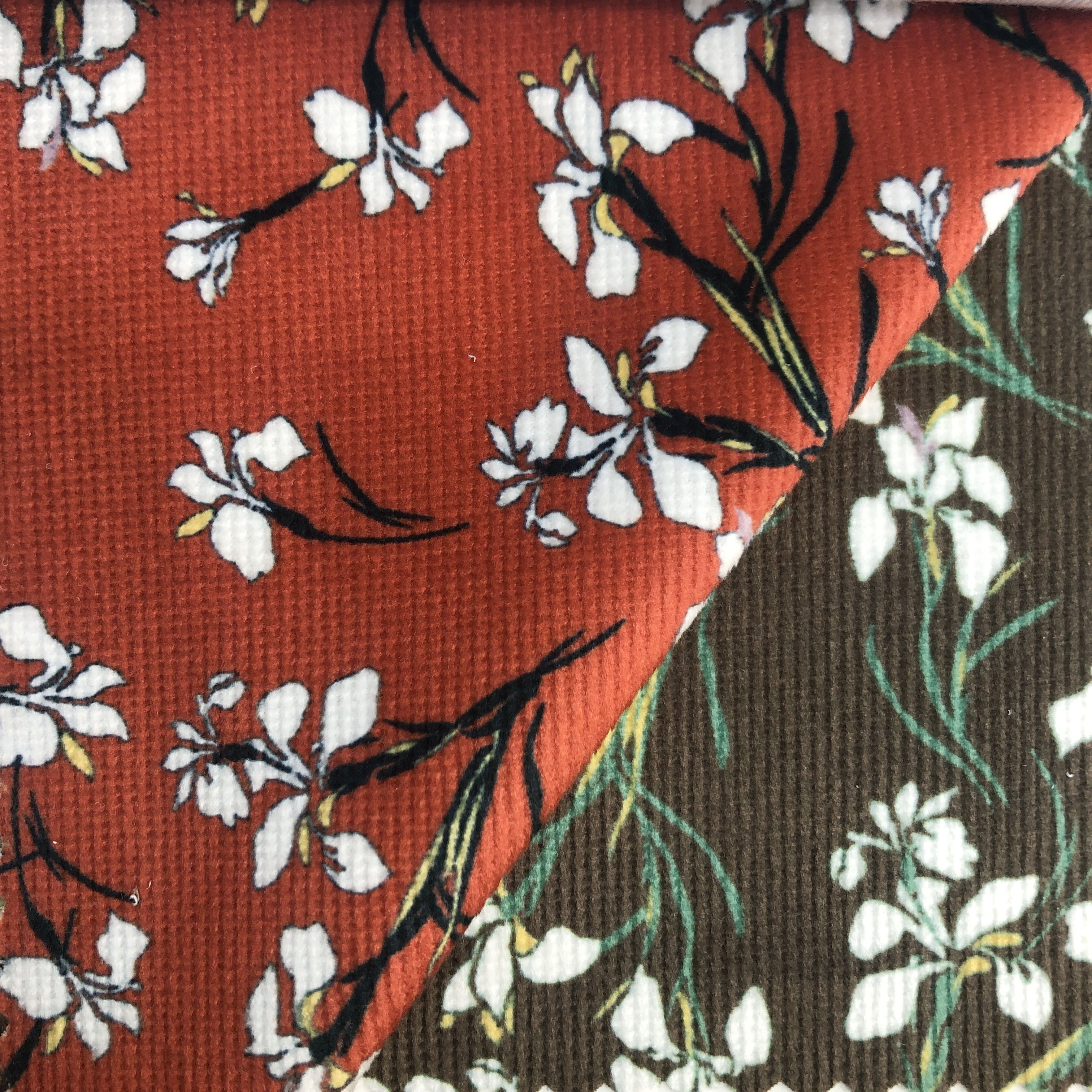Fashion Flower Printed Corduroy Fabric 200GSM Polyester Fabric Printing Small Floral For Shircs