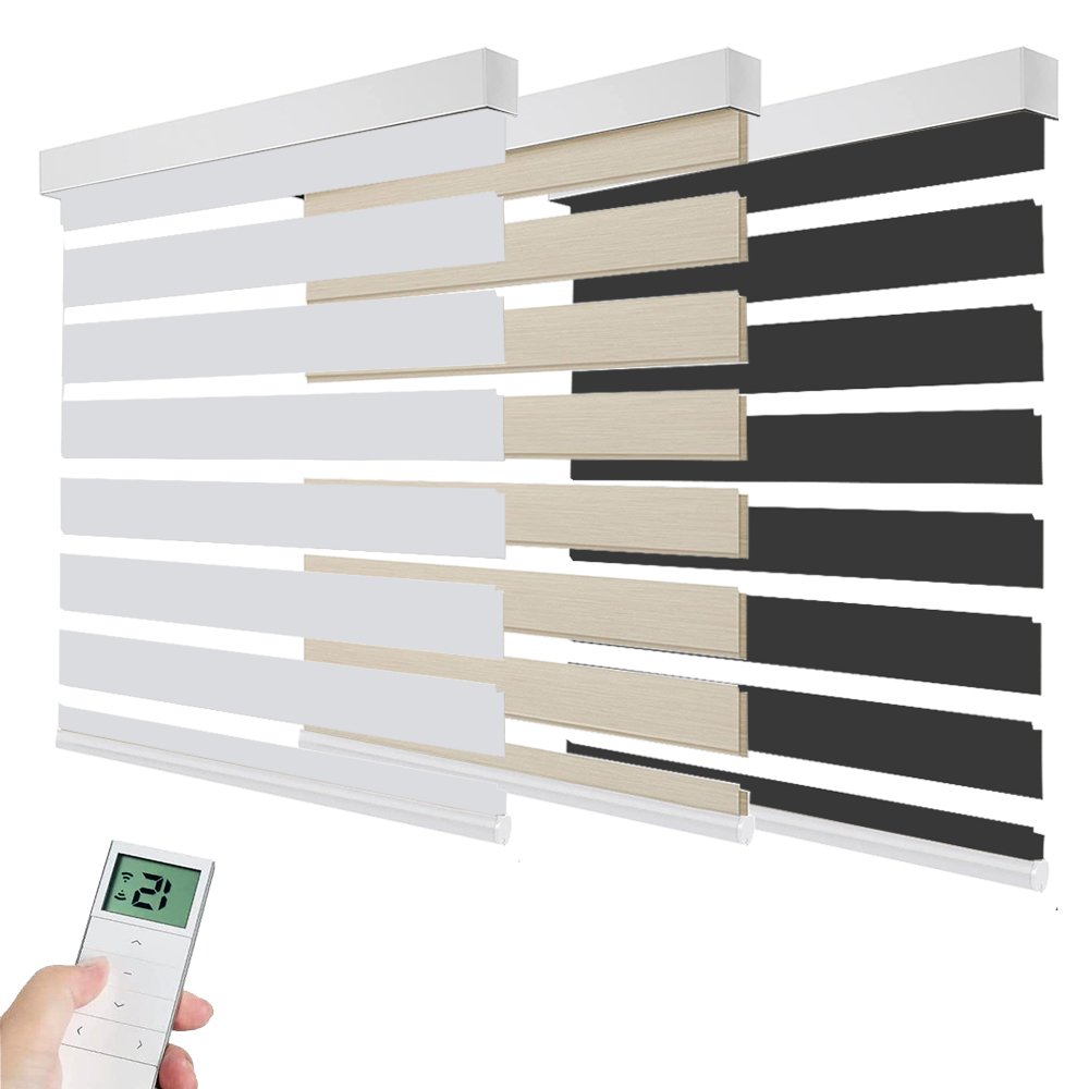 Eco-friendly double layer smart blinds motorized horizontal window blackout zebra roller blind curtain