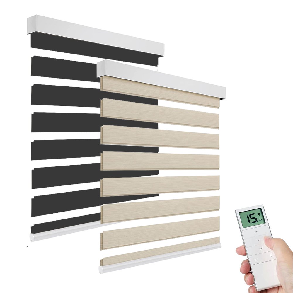 Eco-friendly double layer smart blinds motorized horizontal window blackout zebra roller blind curtain