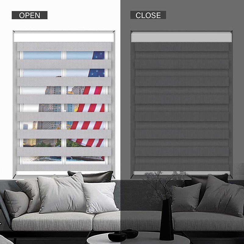 Eco-friendly double layer smart blinds motorized horizontal window blackout zebra roller blind curtain
