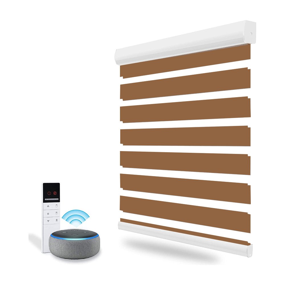 Eco-friendly double layer smart blinds motorized horizontal window blackout zebra roller blind curtain
