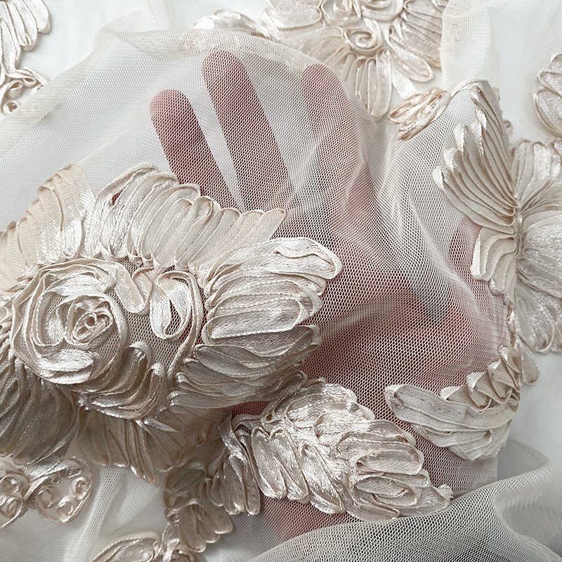 Harvest 100% polyester knitted mesh ribbon tape flowers embroidery for party dresses