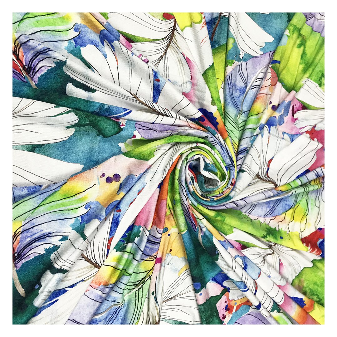 The factory outlet vibrant leaf design custom digital printed original bamboo fiber fabric for garment