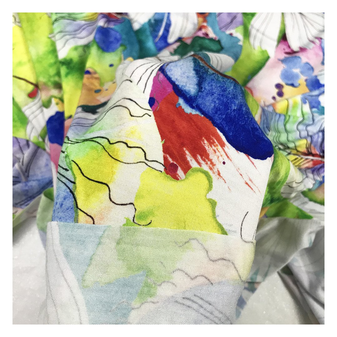 The factory outlet vibrant leaf design custom digital printed original bamboo fiber fabric for garment