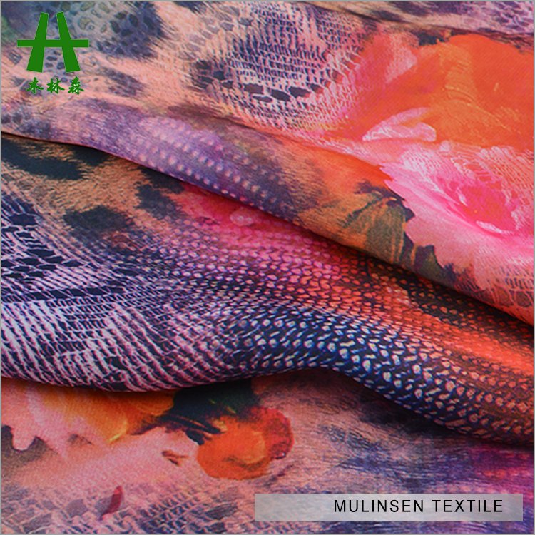Mulinsen Textile Soft Silk Touch Woven Fine 50D Satin Chiffon Digital Print Fabric 100% Polyester Fabric Roll