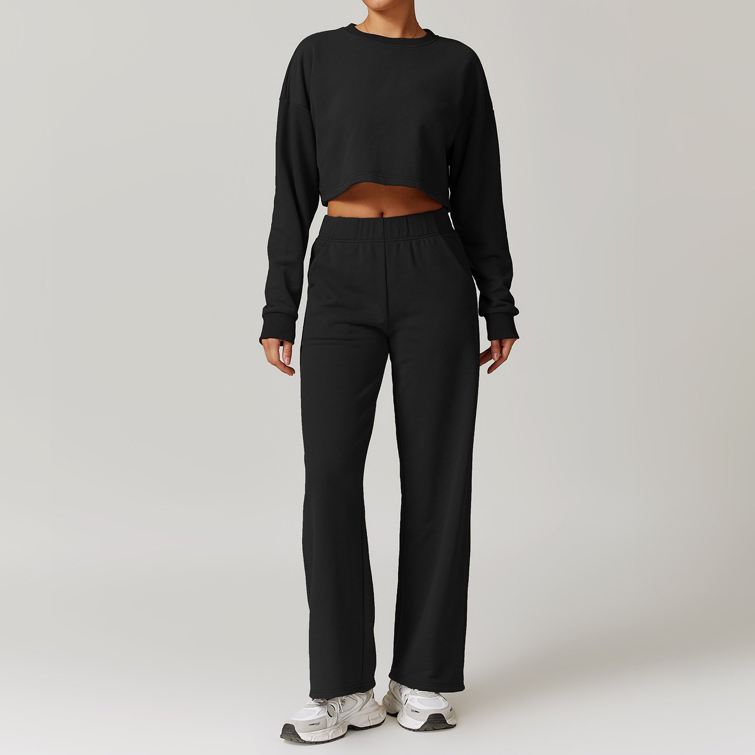 New Women's yoga gym hoodie set cross sweater top long sleeved jogging pants set sports set customization yoga sweater 3pcs suit