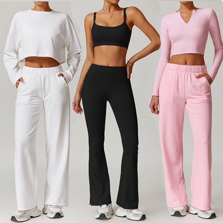 New Women's yoga gym hoodie set cross sweater top long sleeved jogging pants set sports set customization yoga sweater 3pcs suit