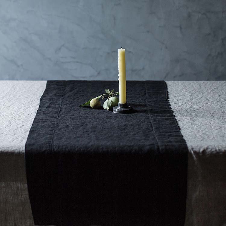14 x 72 inch 100% french linen beige table runner with embroidery for wedding/ home