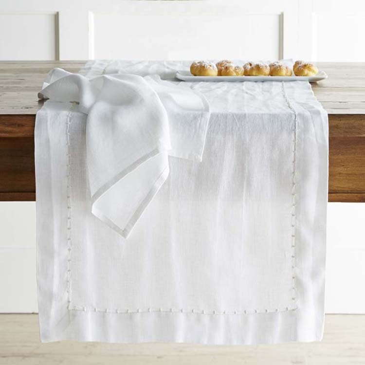 14 x 72 inch 100% french linen beige table runner with embroidery for wedding/ home