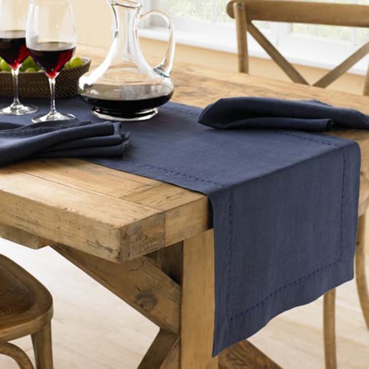 14 x 72 inch 100% french linen beige table runner with embroidery for wedding/ home