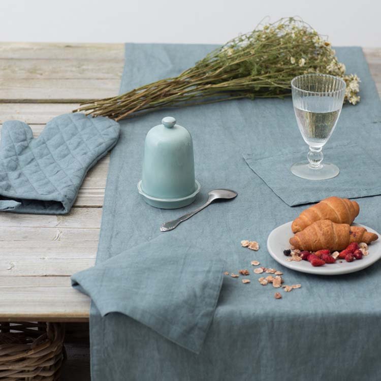 14 x 72 inch 100% french linen beige table runner with embroidery for wedding/ home