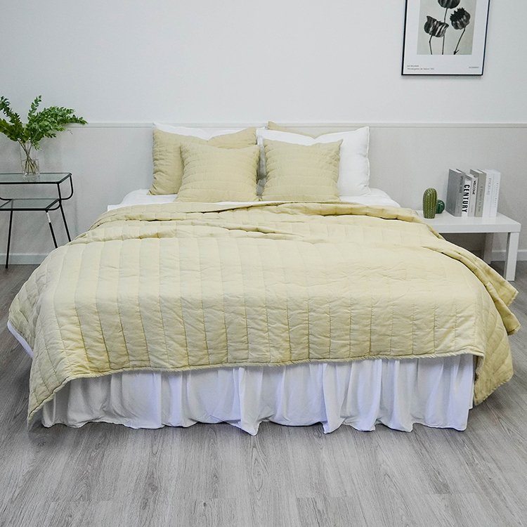 Bright Color Linen Fabric Linen Quilt Bedding Set Quilt King Size Blanket