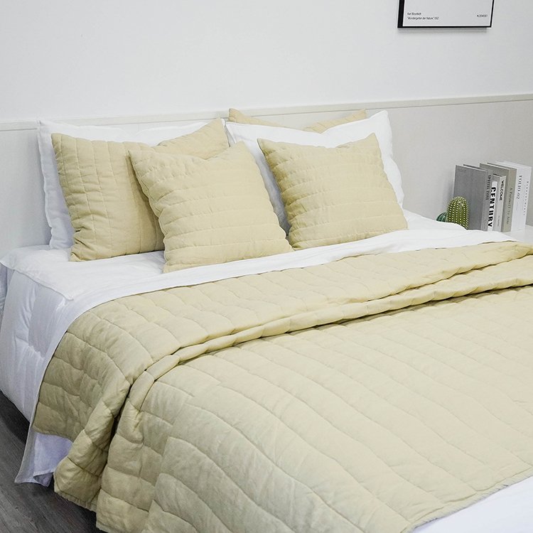 Bright Color Linen Fabric Linen Quilt Bedding Set Quilt King Size Blanket