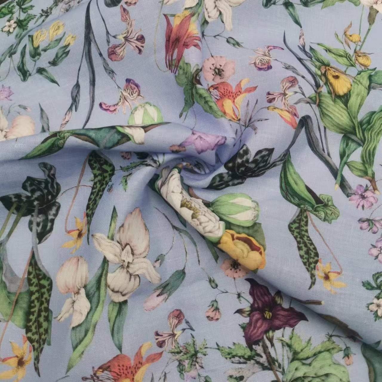 Custom Breathable Friendly Digital Printed Design 100% Linen Flower Printed Stonewashed Linen Fabrics for Men Shirt